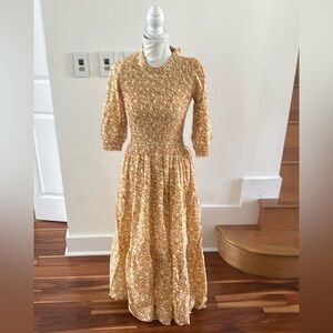 Perry Walker Collective The Martina Dress Made In India High Neck Smocked Midi